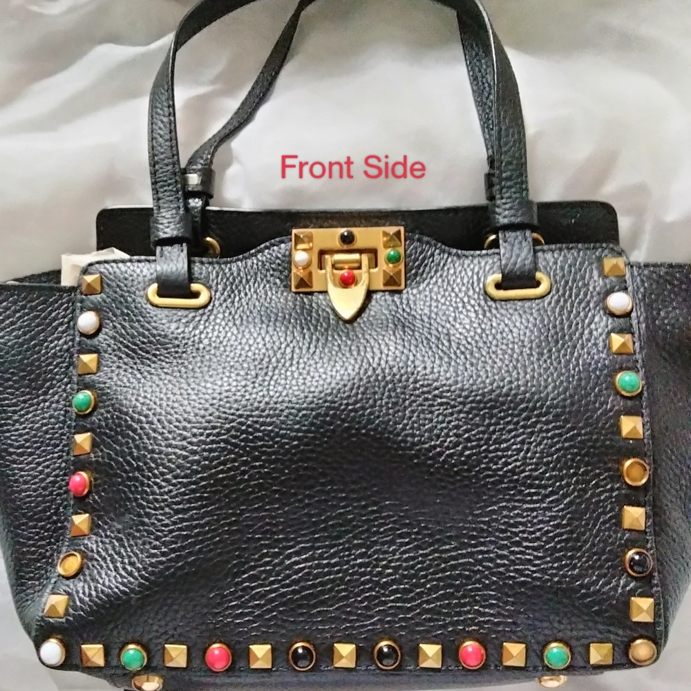 Rock Stud Genuine Leather Bag with Multicolor Accent Stones-Valentino Style - Picture 6 of 7